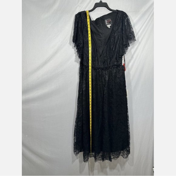 NWT Mac Duggal‎ [ 22W ] Lace Short Sleeve V-Neck Cocktail Midi Dress Black - Picture 11 of 15